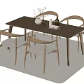 Modern Minimalist Dining Table With Four Light Wooden Chairs And Decorative Pieces On Beige Rug