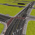 Complex Urban Road Infrastructure With Multi Lane Intersection Directional Arrows And Green Grass Areas