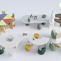 Kids Activity Tables With Curved Shapes Pastel Stools And Safe Play Design Elements