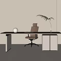Minimalist Office Desk With Modern Design White Spherical Decor Potted Plant And Ergonomic Chair