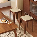Wooden Stools With Light Woven Seats In Cozy Indoor Wooden Furniture Setting
