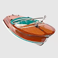 Classic Wooden Yacht With Green Seats And Vintage Steering Wheel Design