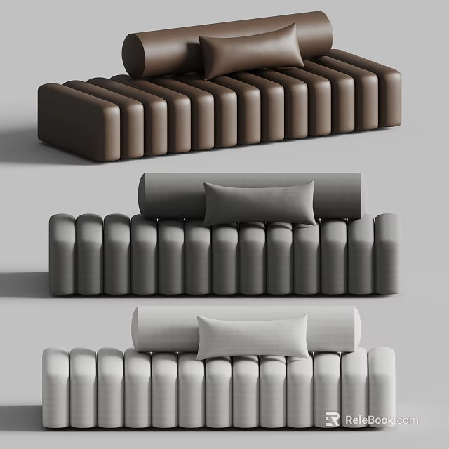 Modern Tufted Sofa Bench With Brown Gray White Colors Padded Seat And Backrest Cushion 3d model 