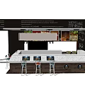 Modern Reception Counter Interior Design With Menu Board And Bar Stools 3d model
