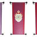 Colorful National Flags With Coat Of Arms In Purple Turquoise And Red Hanging