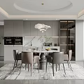Elegant Modern Dining Room Interior With Round Table Grey Cabinets Chairs And Pendant Light 3d model