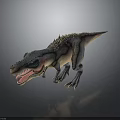 Realistic 3D Dinosaur Character With Colorful Skin And Open Mouth Standing On Gray Background