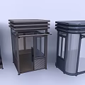 Three Modern Security Booth Designs Featuring Glass Doors And Metal Frames 3d model