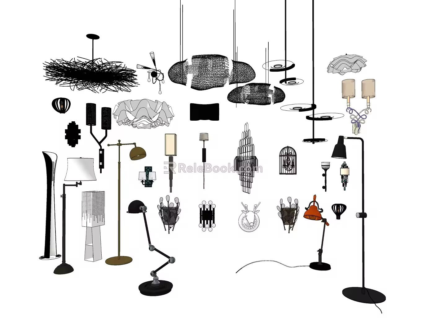 Modern lighting combination various chandelier wall lamp floor lamp 3d model
