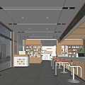 Modern Bright Administrative Service Hall with Self Service Kiosk Counter Stools and Shelves