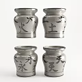 Traditional Style Ceramic Vases With Black Chinese Characters And Gray White Finish