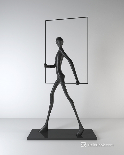 Modern Black Humanoid Decorative Ornament Set With Geometric Frame Design 3d model 