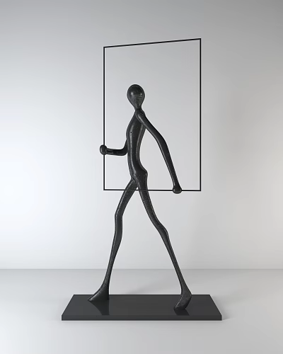 Modern Black Humanoid Decorative Ornament Set With Geometric Frame Design 3d model Modern Black Humanoid Decorative Ornament Set With Geometric Frame Design 3d model