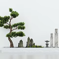 Indoor Landscape With Pine Tree Rock Formations Stone Lanterns And Marble Platform 3d model