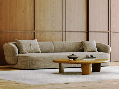 Modern Living Room Interior With Light Gray Sofa Wooden Walls And Round Coffee Table 3d model
