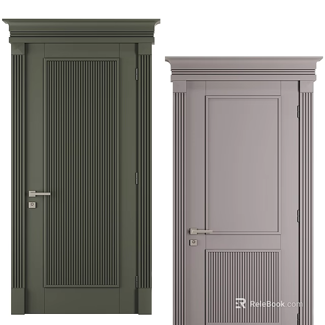 Modern Swing Doors Design in Green and Gray with Vertical Patterns and Panel Details 3d model 