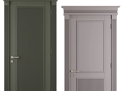 Modern Swing Doors Design in Green and Gray with Vertical Patterns and Panel Details 3d model