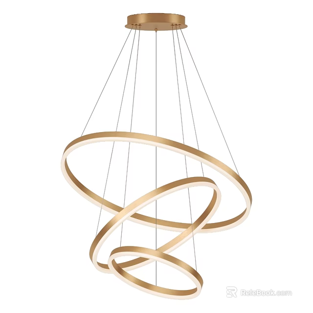 Modern Golden Circular Rings Chandelier With LED Light Hanging Design 3d model 