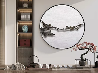 New Chinese Style Round Frame Painting Round Hanging Painting 3d model