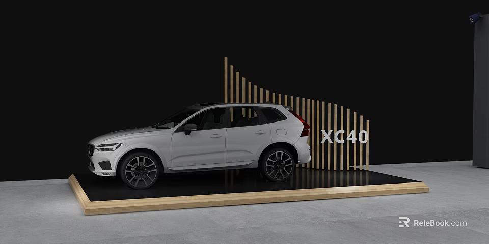White Volvo XC40 Showcase on Modern Platform with Wooden Slat Background 3d model 