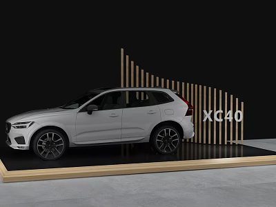 White Volvo XC40 Showcase on Modern Platform with Wooden Slat Background 3d model
