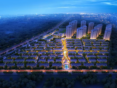 Aerial View Planning of Residential Area With High and Low Rise Buildings Roads and Greenery 3d model