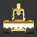 Yellow Wheeled Backhoe Loader With Orange Front Bucket And Excavator Arm