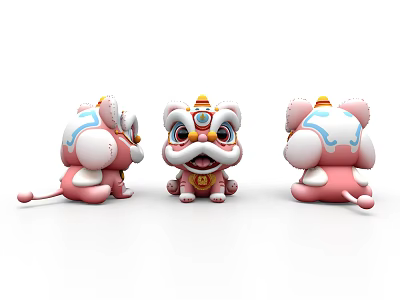 Cute Pink Inflatable Lion Decorations With Cartoon Style And Different Angles Details 3d model