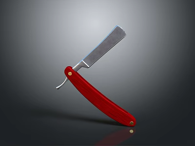Classic Straight Razor With Red Handle And Silver Blade Essential Daily Living Tool 3d model