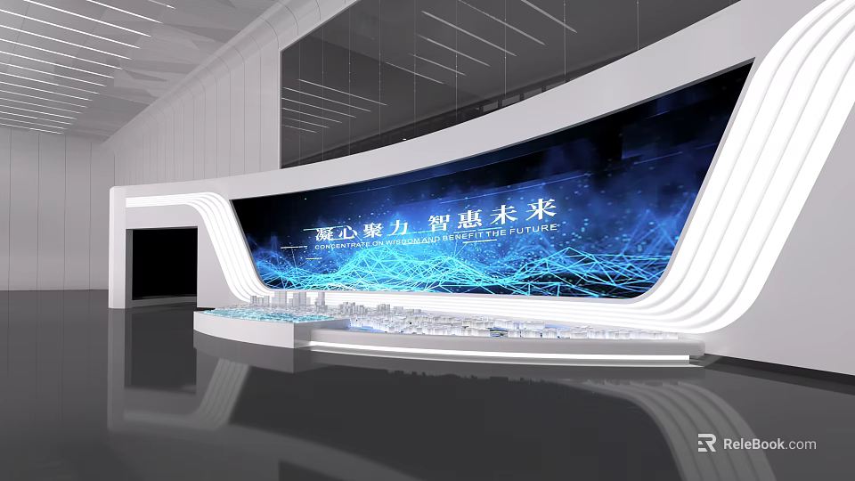 Modern Hall for Smart Future Exhibition with Urban Model and Digital 3d model 
