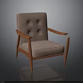 Comfortable Wooden Armchair With Beige Fabric Upholstery And Button Tufted Back