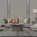 Elegant Sofa And Coffee Table Set With Armchairs Pillows Floor Lamps And Textured Walls
