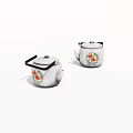 White Teapots With Floral Patterns And Black Handles On White Background 3d model