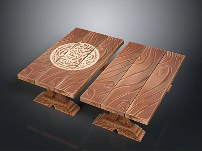 Handcrafted Wooden Tables With Carved Circular Pattern And Intricate Decorative Legs 3d model