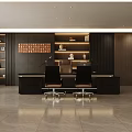 Modern Office Interior Design With Sofa Coffee Table Shelves And Floor to Ceiling Windows
