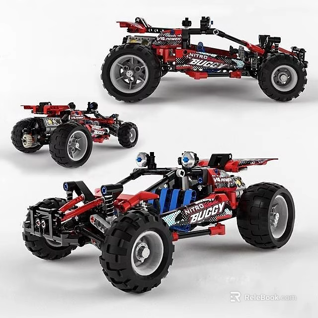 Electric Toy Remote Control Buggy Building Blocks Construction Red Black Design Large Off Road Tires 3d model 