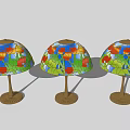 Stained Glass Table Lamp With Colorful Floral Pattern And Golden Base