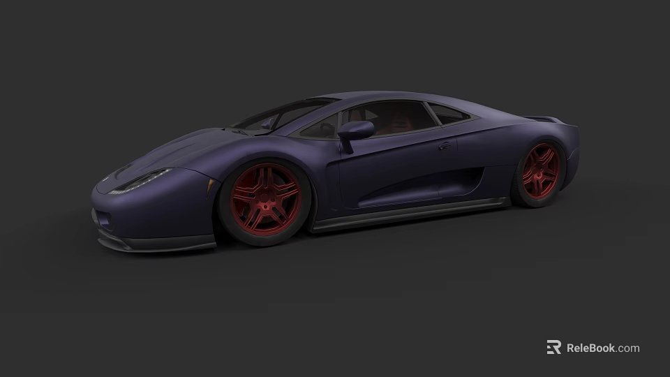 Purple Sports Car With Sleek Design And Red Alloy Wheels 3d model 