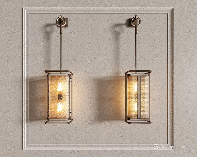 Wall Lamps with Metal Frame and Glass Shade Emit Warm Light Mounted on Light Wall 3d model 