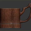 Unique Rustic Handcrafted Wooden Mug Featuring Carved Patterns And Curved Handle