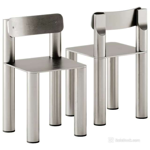 Modern Stainless Steel Single Chair Featuring Cylindrical Legs and Minimalist Design 3d model 