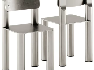 Modern Stainless Steel Single Chair Featuring Cylindrical Legs and Minimalist Design 3d model