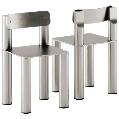 Modern Stainless Steel Single Chair Featuring Cylindrical Legs and Minimalist Design 3d model