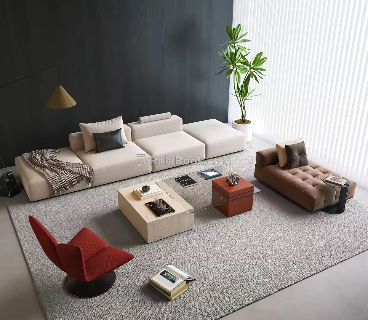 Modern Italian Sofa Coffee Table Combination Italian Living Room Petal Sofa Bean Curd Block Sofa Coffee Table Combination 3d model