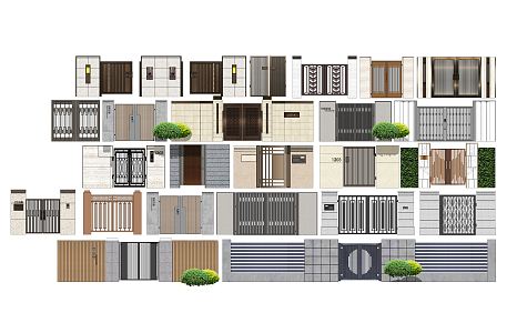 New Chinese Style Gate Villa Courtyard Landscape Door Head Residential Quarter Iron Grille Door 3d model