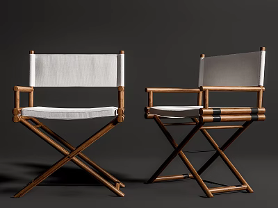 Two Director's Style Leisure Chairs With Wooden Frame And White Canvas Seat Backrest 3d model