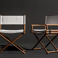Two Director's Style Leisure Chairs With Wooden Frame And White Canvas Seat Backrest