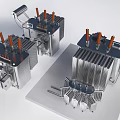 Industrial Electrical Transformers With Metal Casing Heat Sink Fins And Orange Terminal Posts