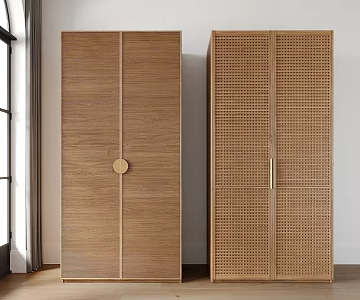 Silly Style Wardrobe Solid Wood Wardrobe Rattan Wardrobe 3d model