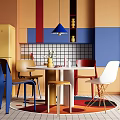 Restaurant Memphis Dining Table and Chair Combination Dopamine Dining Table Bauhaus Middle Ancient 3d model